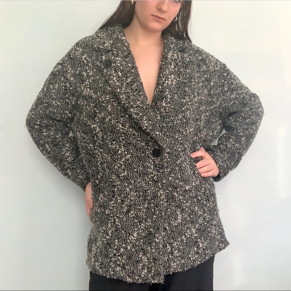 H&M black and white cocoon coat size 14